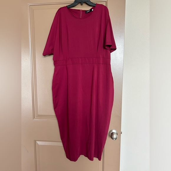 ALLANDWELL Women's Round Neck Short Sleeve Office Wear to Work Bodycon Slim - Picture 4 of 4